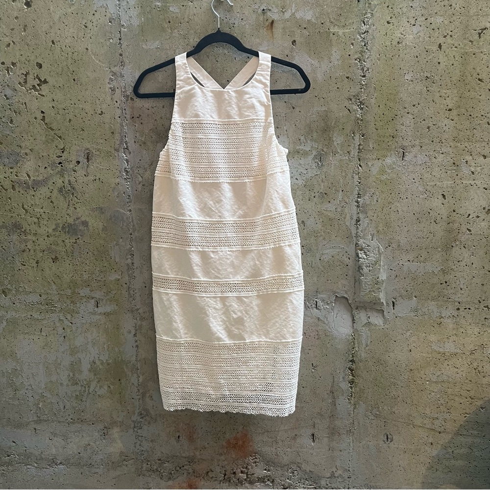 LOFT Cream Lace-Trim Sleeveless Mini Dress